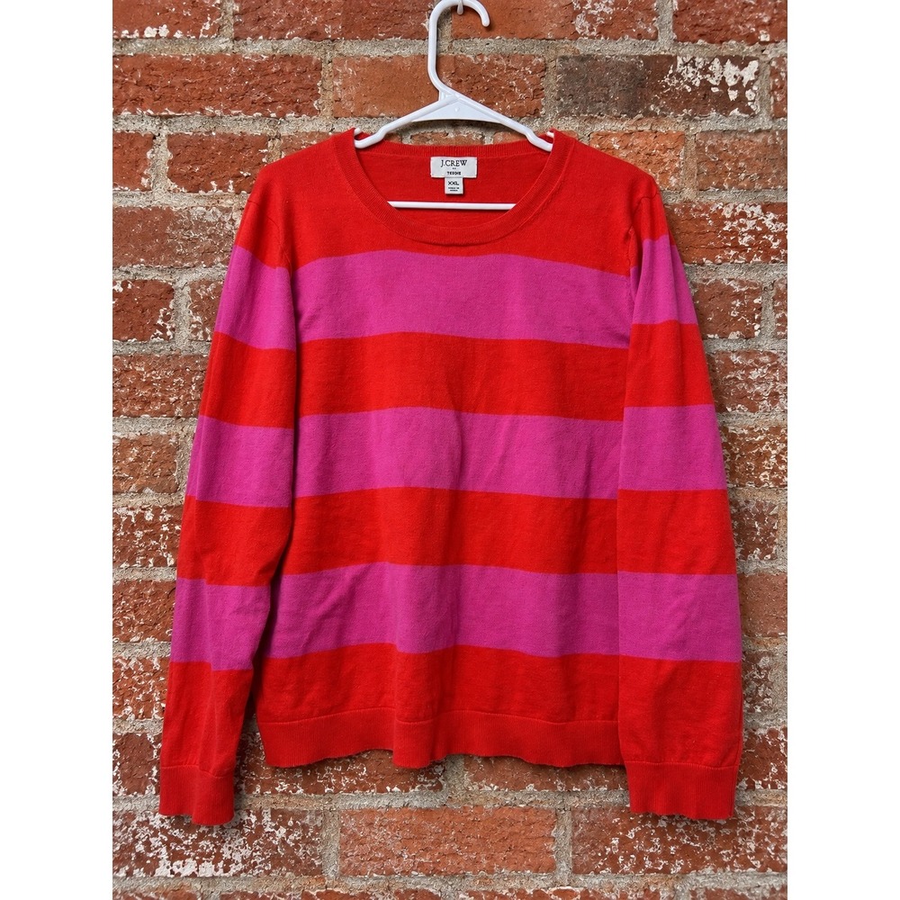 J.Crew Teddie Sweater XXL Striped Cotton Crewneck Preppy Fall Dopamine Dressing